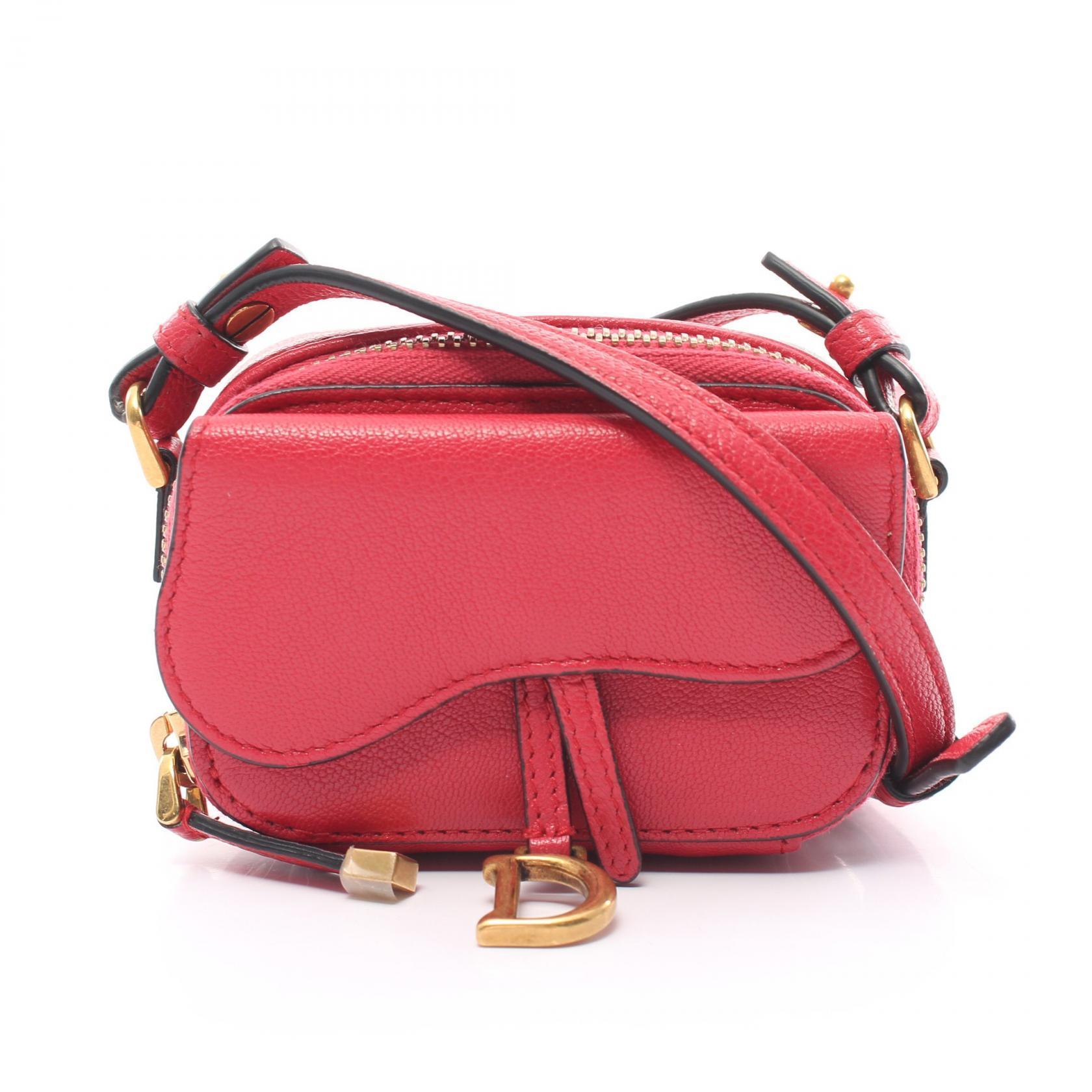 Dior Saddle Pouhi Saddle Pouch Shoulder Bag Leather Red